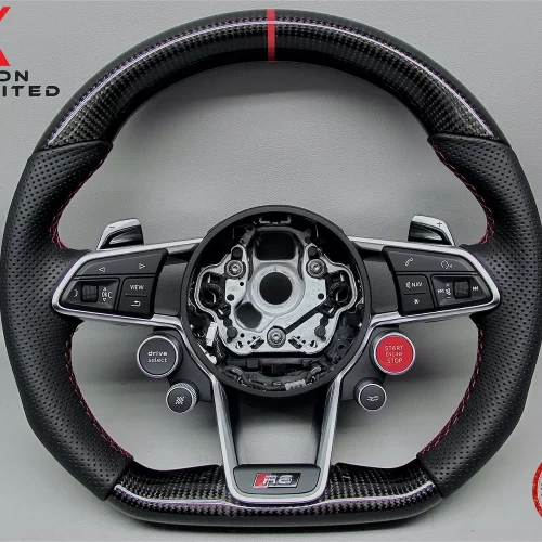 Audi R8 4S TTR TTRS 8S Red Ring Perforated Leather Carbon Fiber Steering Wheel v.1