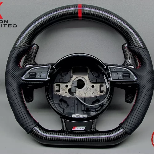 Audi RS3 RS4 RS5 RS6 RS7 S3 S4 S5 Red Ring Perforated Leather Carbon Steering Wheel v.1