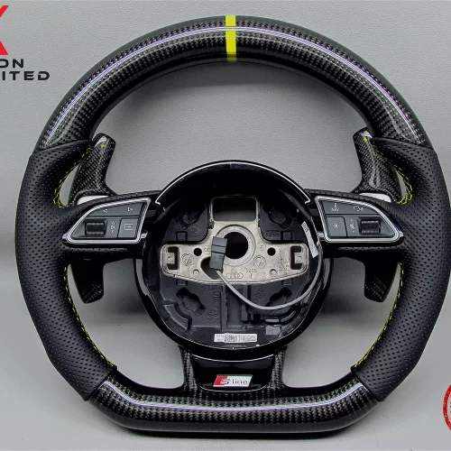 Audi RS3 RS4 RS5 RS6 RS7 S3 S4 S5 Yellow Ring Perforated Leather Carbon Steering Wheel v.1