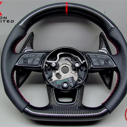 Audi S3 RS3 8V S4 RS4 S5 RS5 B9 SQ2 Red Ring Perforated Leather Carbon Steering Wheel v.1