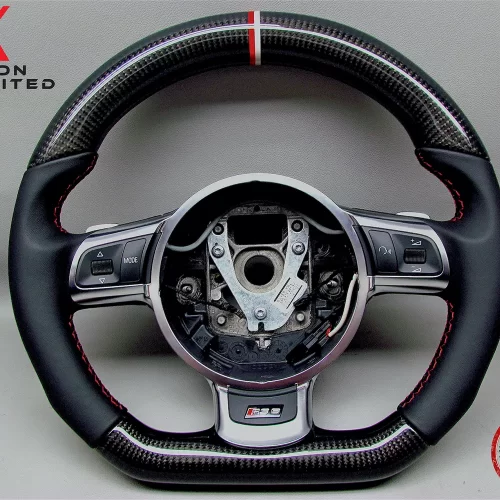 Audi R8 S3 RS3 8P RS6 4F S Line Ring Gloss Finish Napa Leather Carbon Fiber Steering Wheel v.2