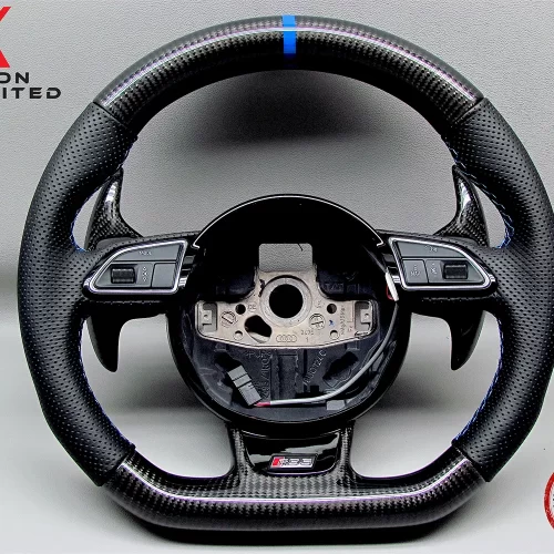 Audi RS7 RS6 C7 RS5 S5 RS4 S4 RS3 Nogaro Blue Ring Perforated Leather Carbon Steering Wheel v.2