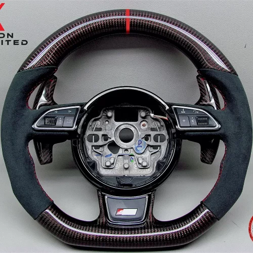 Audi 4G A6 S6 A7 S7 4H A8 S8 Red Ring Gloss Finish Copper Carbon Steering Wheel v.1