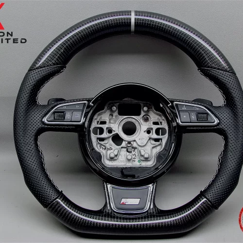 Audi 4G A6 S6 A7 S7 4H A8 S8 Silver Ring Perforated Leather Gloss Finish Carbon Steering Wheel v.1