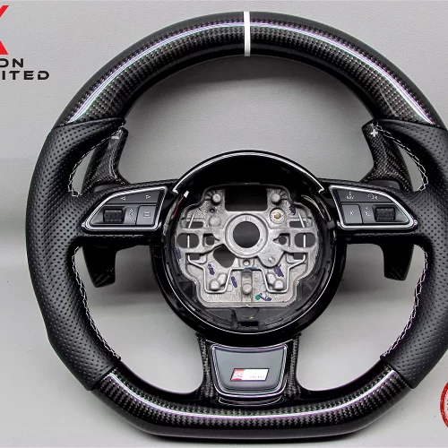 Audi 4G A6 S6 A7 S7 4H A8 S8 White Ring Perforated Leather Gloss Finish Carbon Steering Wheel v.1