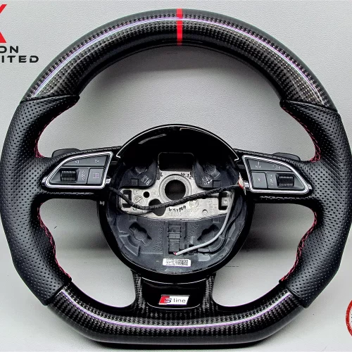 Audi RS7 RS6 C7 RS5 S5 RS4 S4 RS3 Red Ring Perforated Leather Carbon Steering Wheel v.1