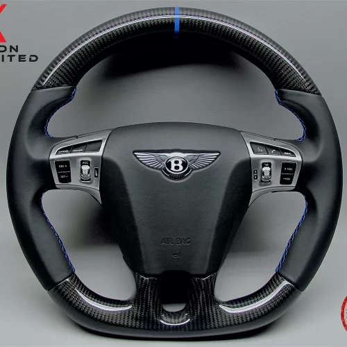 Bentley Continental 2011-2018 & Flying Spur 2013-2019 Blue Ring Napa Leather Gloss Finish Carbon Fiber Steering Wheel v.1