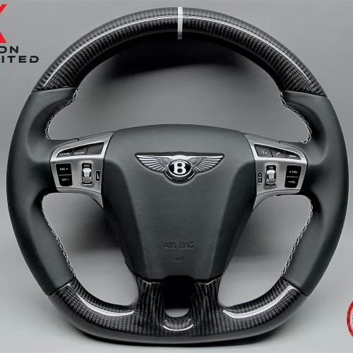 Bentley Continental 2011-2018 & Flying Spur 2013-2019 White Ring Napa Leather Gloss Finish Carbon Fiber Steering Wheel v.1