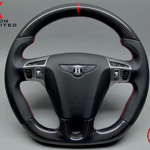 Bentley Continental 2011-2018 & Flying Spur 2013-2019 Red Ring Napa Leather Gloss Finish Carbon Fiber Steering Wheel v.1