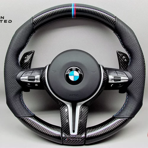 BMW F80 M3 F82 M4 F87 M2 F16 X6M F15 X5M F10 M5 F12 M6 M Ring Perforated Leather Gloss Finish Carbon Fiber Steering Wheel v.1