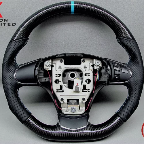 Chevrolet 2012-2013 Corvette C6 Z06 Z1 Turquoise Ring Perforated Leather Gloss Finish Carbon Fiber Steering Wheel