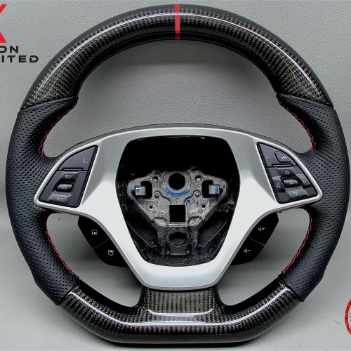 Chevrolet Corvette C7 Z51 Z06 Gran Sport Red Ring Perforated Leather Gloss Finish Carbon Fiber Steering Wheel