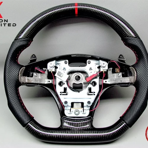 Chevrolet Corvette C6 Z06 Z1 2005-2011 Red Ring Perforated Leather Gloss Finish Carbon Steering Wheel v.1