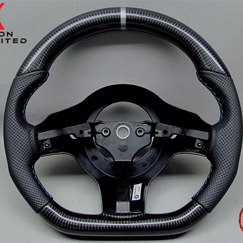 Dodge Viper SRT10 2004-2010 Silver Ring Perforated Leather Gloss Finish Carbon Fiber Steering Wheel