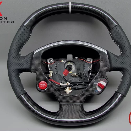 Ferrari F430 Berlinetta Spider White Ring Perforated Leather Gloss Finish Carbon Fiber Steering Wheel