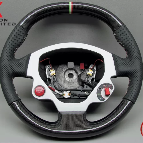 Ferrari F430 Berlinetta Spider Italian Flag Ring Perforated Leather Gloss Finish Carbon Fiber Steering Wheel