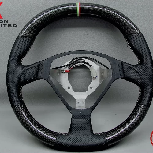 Ferrari F360 Modena Spider Barchetta CS Challenge Stradale Design Italian Flag Ring Perforated Leather Gloss Finish Carbon Fiber Steering Wheel v.1