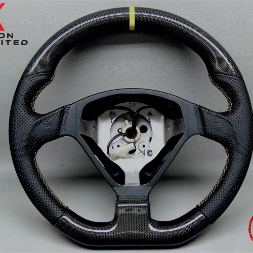 Ferrari F360 Modena Spider Barchetta Yellow Ring Perforated Leather Gloss Finish Carbon Fiber Steering Wheel v.2