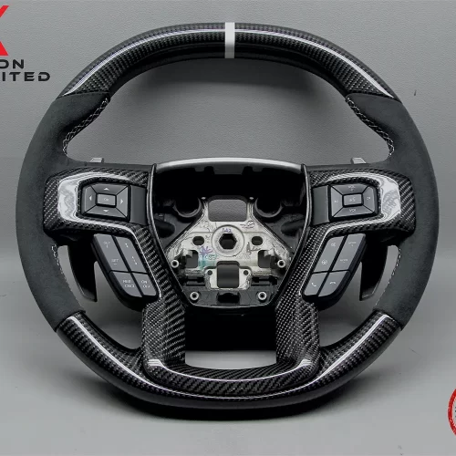 Ford Raptor SVT F150 2017-2020 White Ring Alcantara Gloss Finish Carbon Fiber Steering Wheel