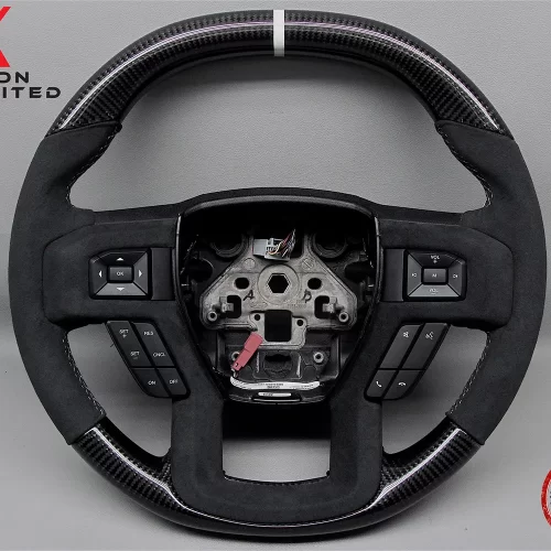 Ford Raptor SVT F150 2017-2020 White Ring Alcantara Gloss Finish Carbon Fiber Steering Wheel