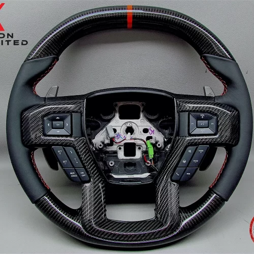 Ford Raptor SVT F150 2017-2020 Red Ring Napa Leather Gloss Finish Carbon Fiber Steering Wheel