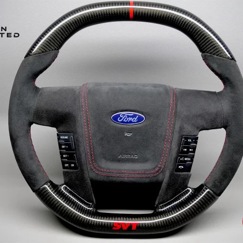 Ford Raptor SVT F150 2010-2014 Red Ring Alcantara Gloss Finish Carbon Fiber Steering Wheel