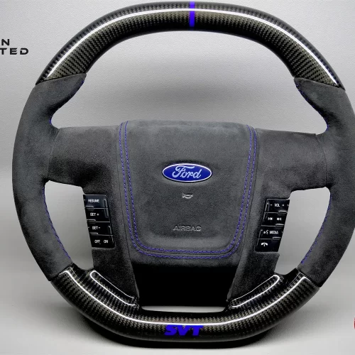 Ford Raptor SVT F150 2010-2014 Navy Ring Alcantara Gloss Finish Carbon Fiber Steering Wheel