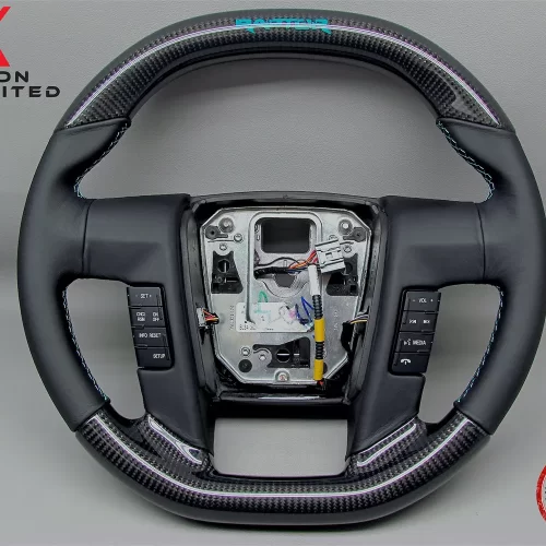 Ford Raptor SVT F150 2010-2014 Turquoise Logo Napa Leather Gloss Finish Carbon Fiber Steering Wheel