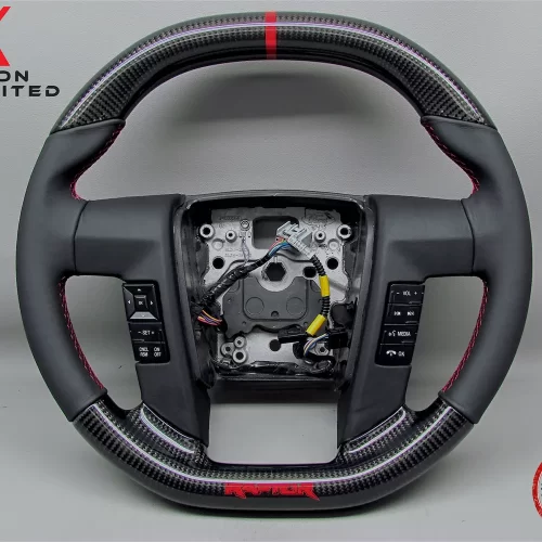 Ford Raptor SVT F150 2010-2014 Red Ring Napa Leather Gloss Finish Carbon Fiber Steering Wheel