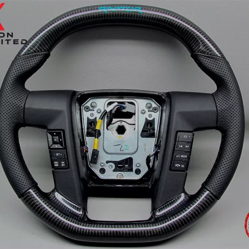 Ford Raptor SVT F150 2010-2014 Turquoise Logo Perforated Leather Gloss Finish Carbon Fiber Steering Wheel