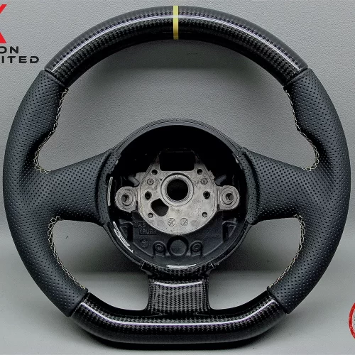 Lamborghini Gallardo 2011-14 LP550 LP560 LP570 Yellow Ring Perforated Leather Gloss Finish Carbon Steering Wheel v.2