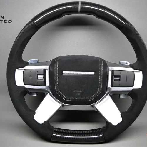 Land Rover L663 Defender 90 110 130 L462 Discovery Silver Ring Napa Leather Alcantara Gloss Finish Carbon Fiber Steering Wheel