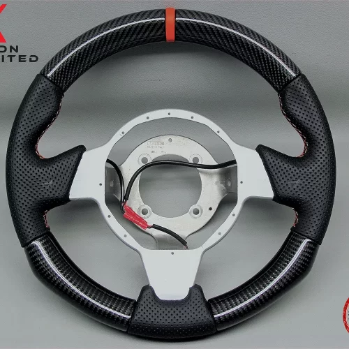 Lotus Series 3 Elise Exige Cup S Sport Orange Ring Perforated Leather Gloss Finish Carbon Fiber Steering Wheel v.1