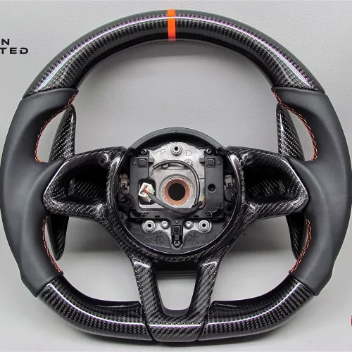 McLaren Artura 600LT 675LT 620R 570S 540C 650S Spider MP4-12C Orange Ring Napa Leather Gloss Finish Carbon Fiber Steering Wheel v.1