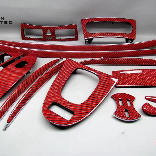 Mercedes W209 Facelift CLK55 CLK63 AMG Gloss Finish Red Carbon Fiber Full Replacement Interior Trim Kit