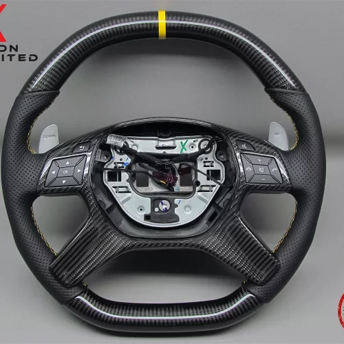 Mercedes G500 G63 G65 GL550 GL63 ML63 Yellow Ring Perforated Leather Carbon Fiber Steering Wheel v.2