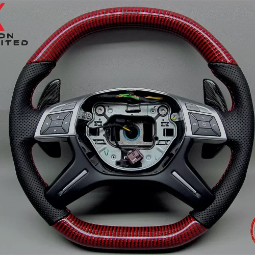 Mercedes G500 G63 G65 GL550 GL63 ML63 No Ring Perforated Leather Red Carbon Fiber Steering Wheel v.2