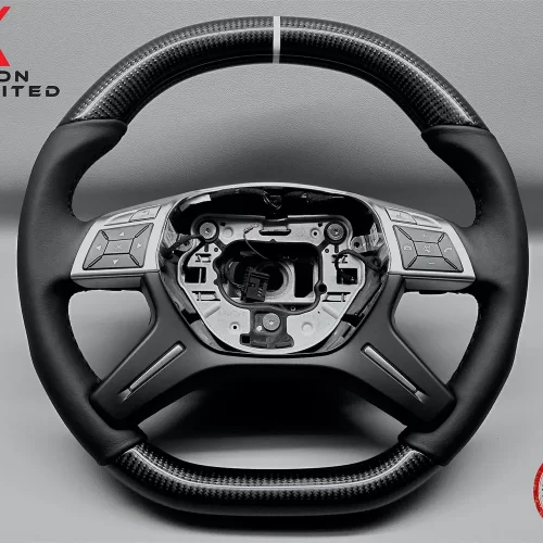 Mercedes G500 G63 G65 GL550 GL63 ML63 White Ring Perforated Leather Carbon Fiber Steering Wheel v.2