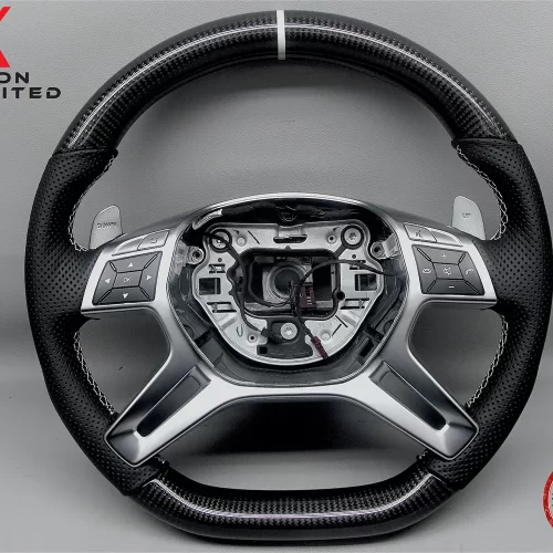 Mercedes G500 G63 G65 GL550 GL63 ML63 White Ring Perforated Leather Carbon Fiber Steering Wheel v.1