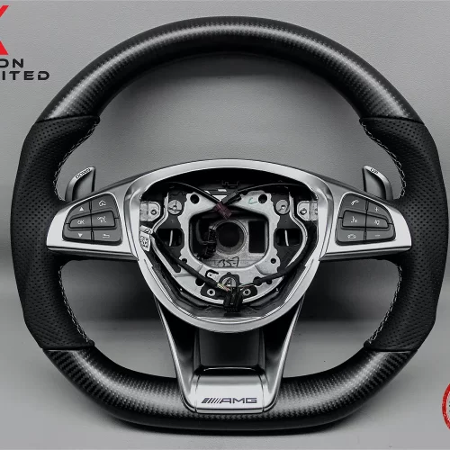 Mercedes W213 E63 R231 SL63 W205 C63 W176 A45 W222 S63 X166 GLS63 W218 CLS63 AMG GT No Ring Perforated Leather Matte Satin Finish Carbon Fiber Steering Wheel v.2