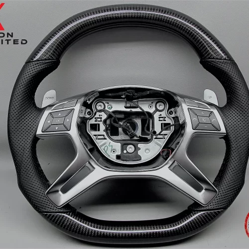 Mercedes G500 G63 G65 GL550 GL63 ML63 Burgundy Ring Perforated Leather Carbon Fiber Steering Wheel v.2