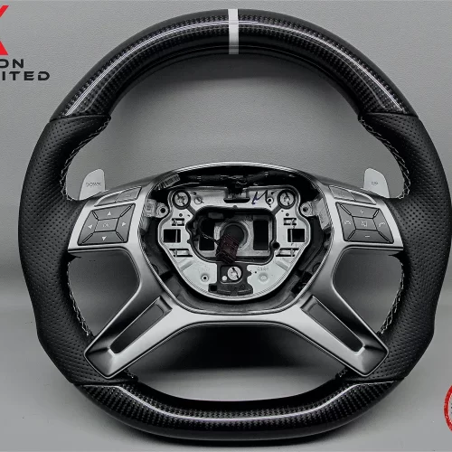 Mercedes G500 G63 G65 X166 GL550 GL63 W166 ML63 White Ring Perforated Leather Carbon Fiber Steering Wheel v.3