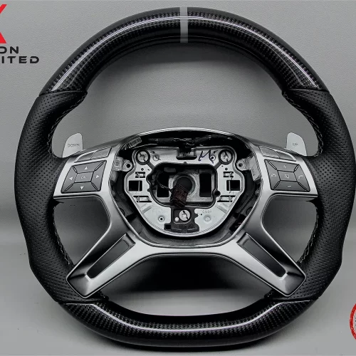 Mercedes G500 G63 G65 X166 GL550 GL63 W166 ML63 Dark Gray Ring Perforated Leather Carbon Fiber Steering Wheel v.3