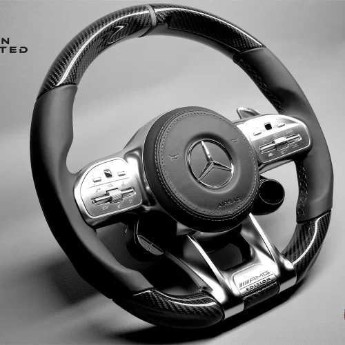 Mercedes W205 C63s 2019-2020, W213 E63s 2018-2020, W222 S63 S65 2019-2020 Dark Gray Leather Ring Napa Gloss Finish Carbon Fiber Steering Wheel v.1