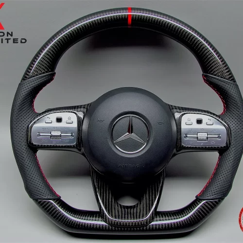 Mercedes X167 GLS 450 580 350d 400d W167 GLE 450h MHEV Red Ring Perforated Leather Gloss Finish Carbon Fiber Steering Wheel