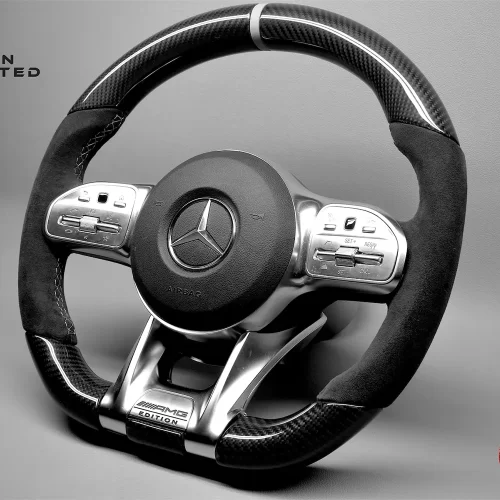 Mercedes W463 G63 2018-Present, AMG GT 63 4-Door 2019-2021, AMG GT R 2020-Present Dark Gray Leather Ring Alcantara Gloss Finish Carbon Fiber Steering Wheel v.2