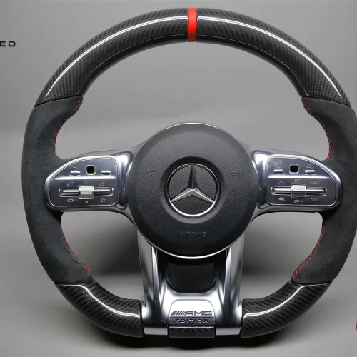 Mercedes W205 C63s 2019-2020, W213 E63s 2018-2020, W222 S63 S65 2019-2020 Various Color Leather Rings Alcantara Gloss Finish Carbon Fiber Steering Wheel v.2