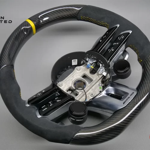 Mercedes W223 S63 R232 SL63 EQS EQE AMG GT 63s W213 E63s Final Edition W206 C63 Yellow Ring Alcantara Carbon Fiber Steering Wheel v.2