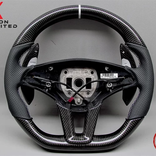 Mercedes W197 SLS 63 AMG Coupe Roadster Black Series White Ring Perforated Leather Gloss Finish Carbon Fiber Steering Wheel  v.1