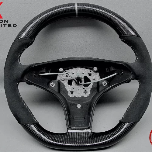 Mercedes R230 SL550 W219 CLS550 R171 SLK350 White Ring Alcantara Gloss Finish Carbon Fiber Steering Wheel v.1